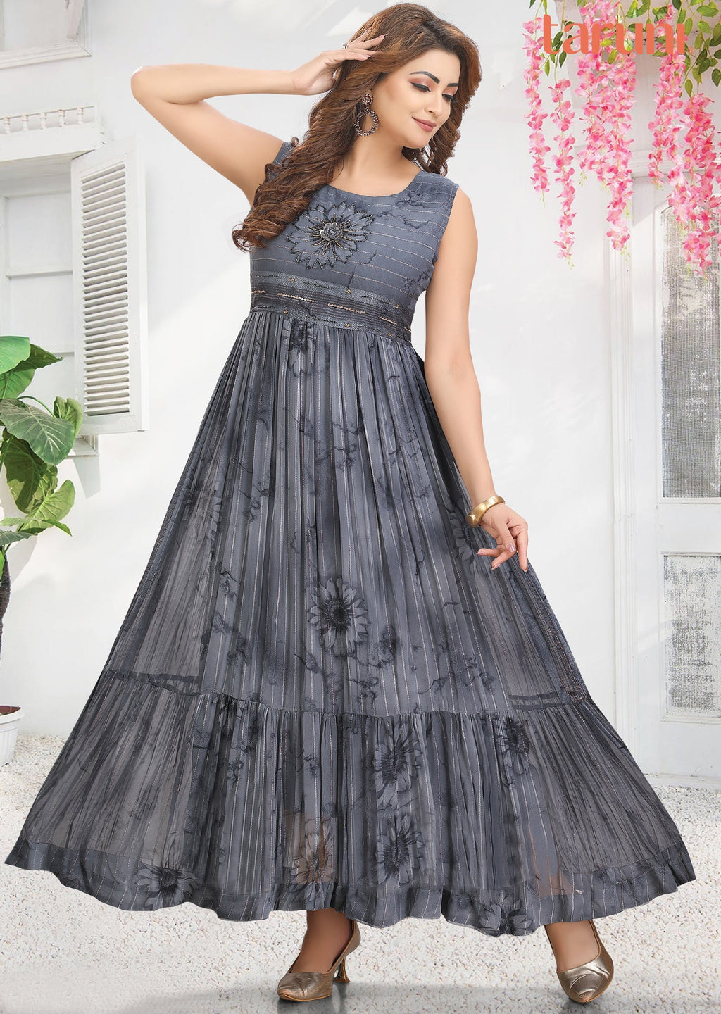 Grey Georgette Long Dress