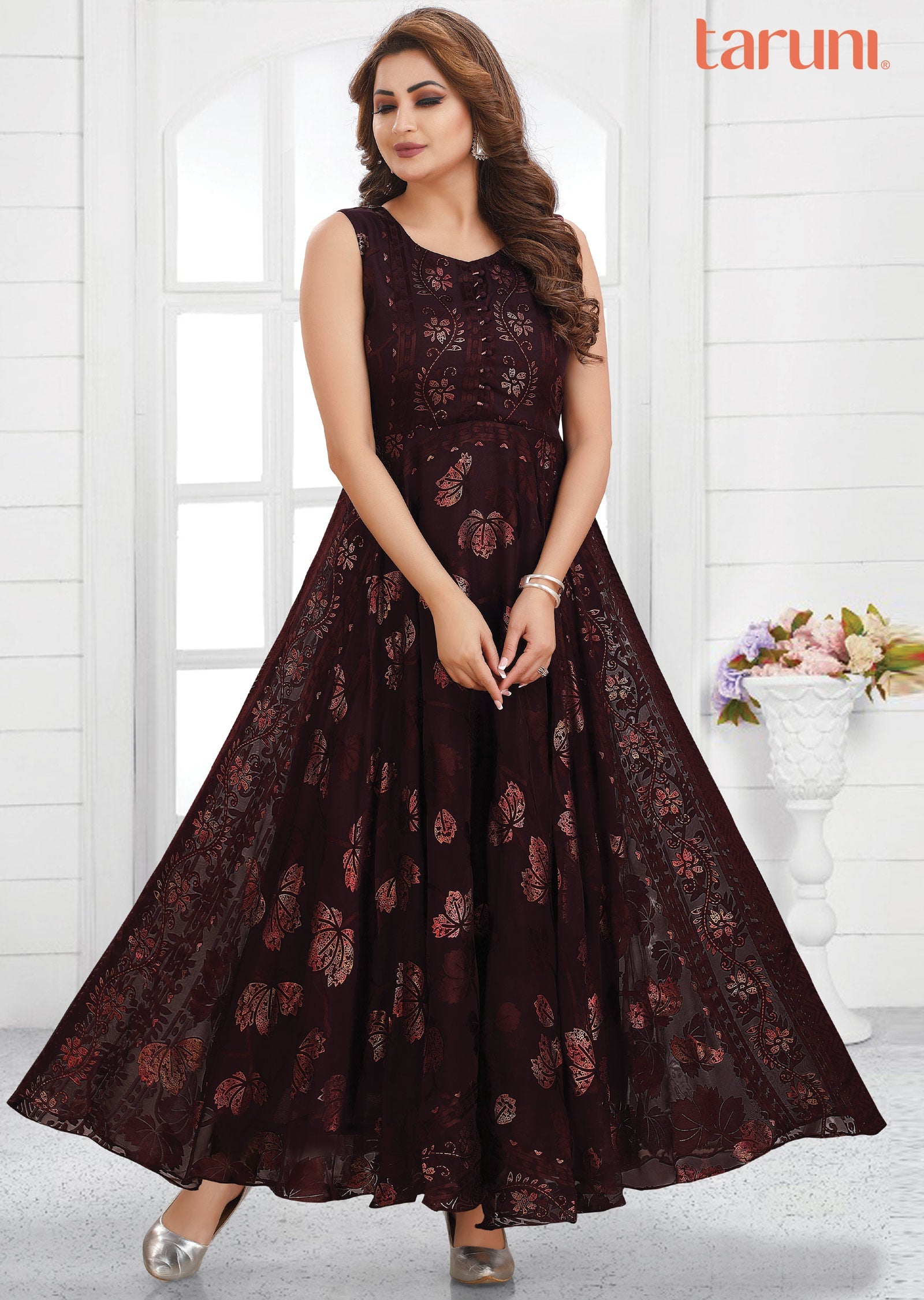 Wine Braso Chiffon Long Dress
