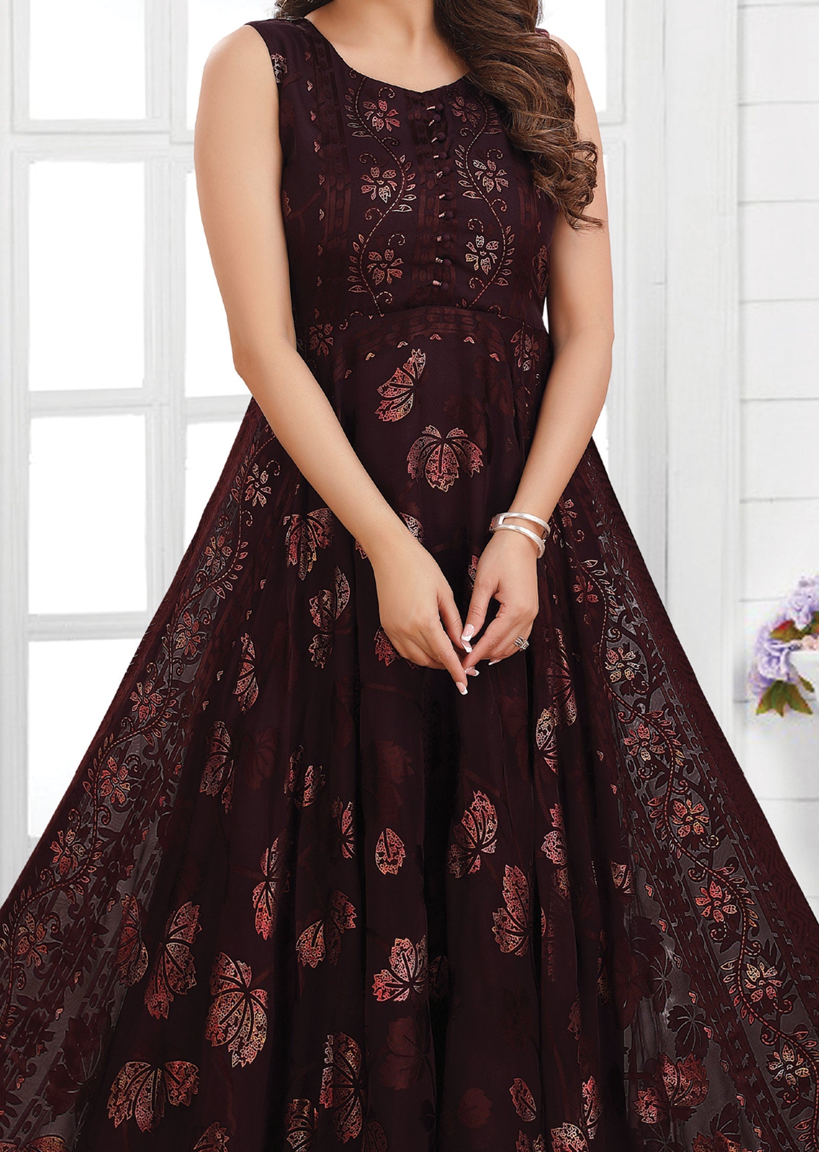 Wine Braso Chiffon Long Dress