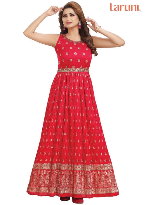 Dark Rani Pink Silk Long Dress