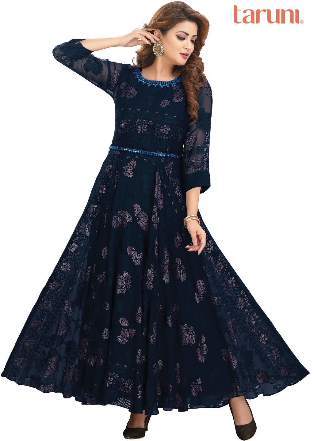 Navy Blue Brasso Chiffon Long Dress