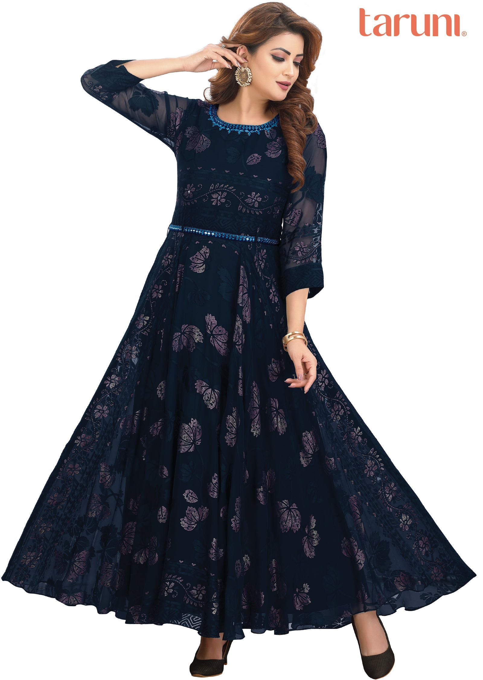 Navy Blue Brasso Chiffon Long Dress