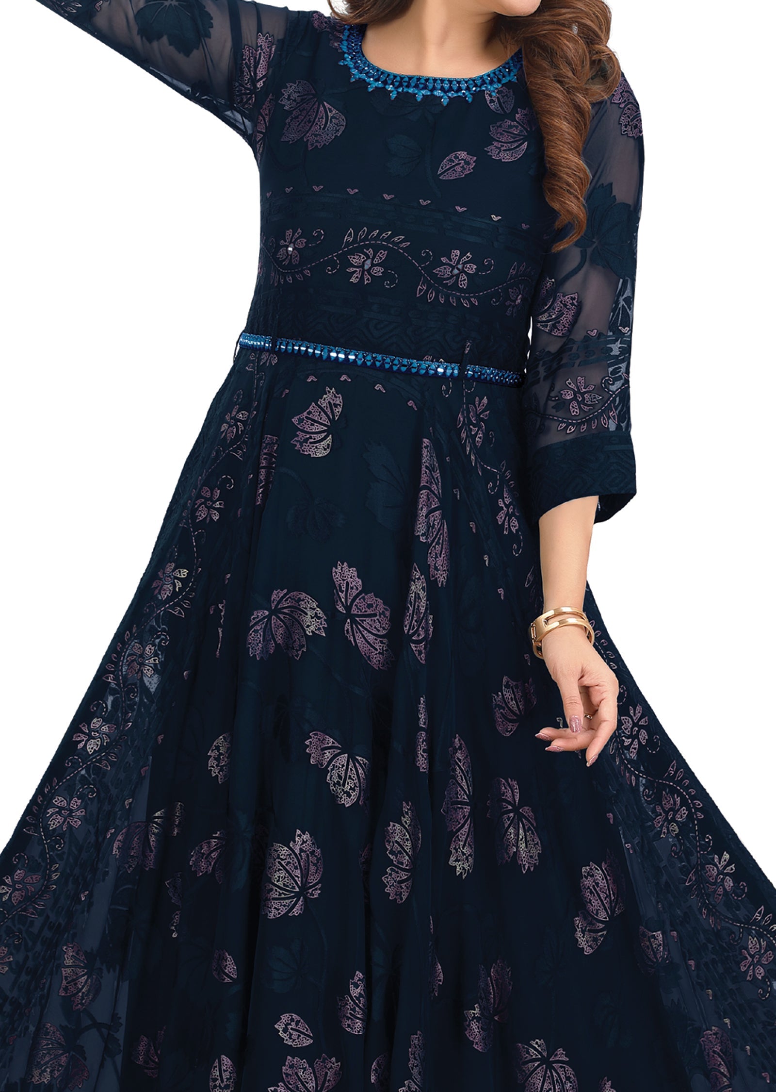 Navy Blue Brasso Chiffon Long Dress