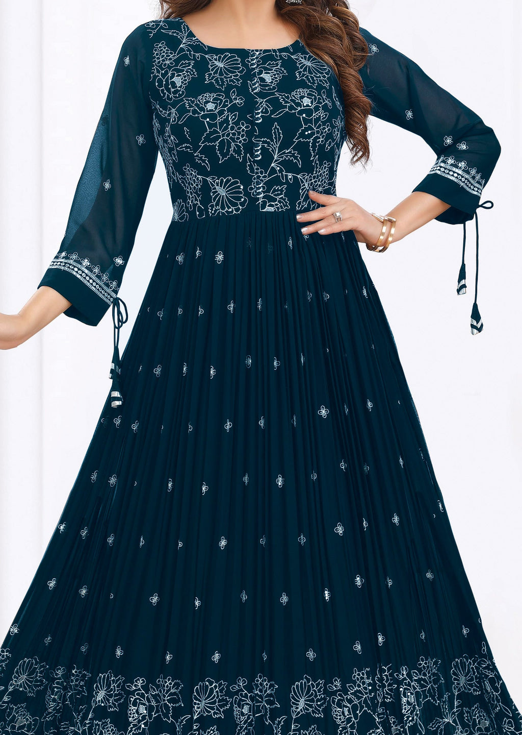 Teal Blue Georgette Long Dress