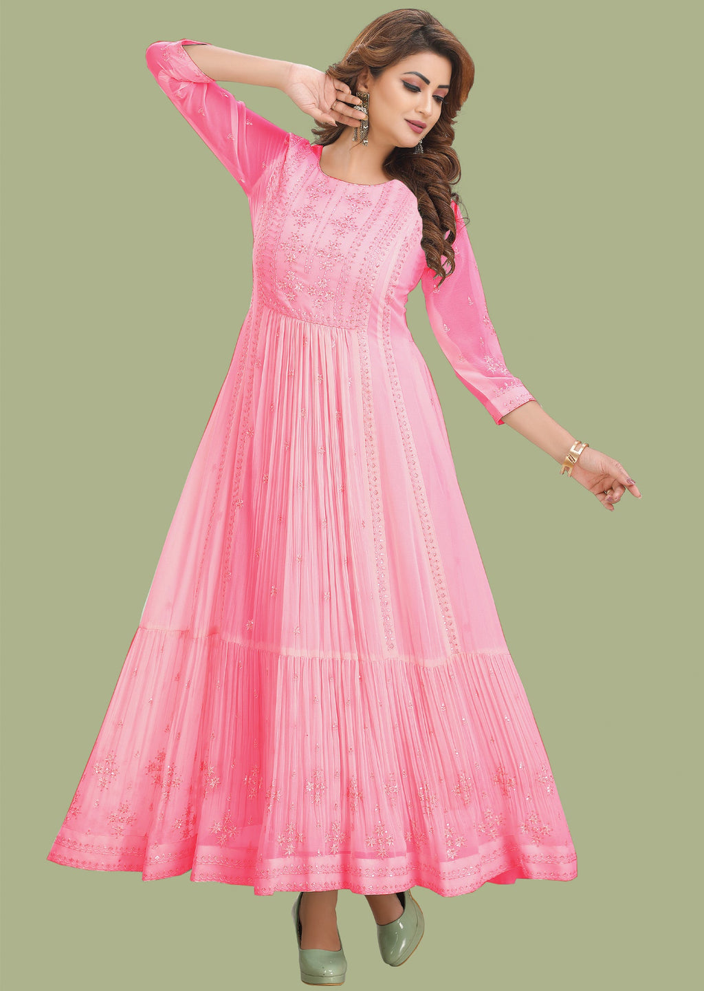 Pink Georgette Long Dress