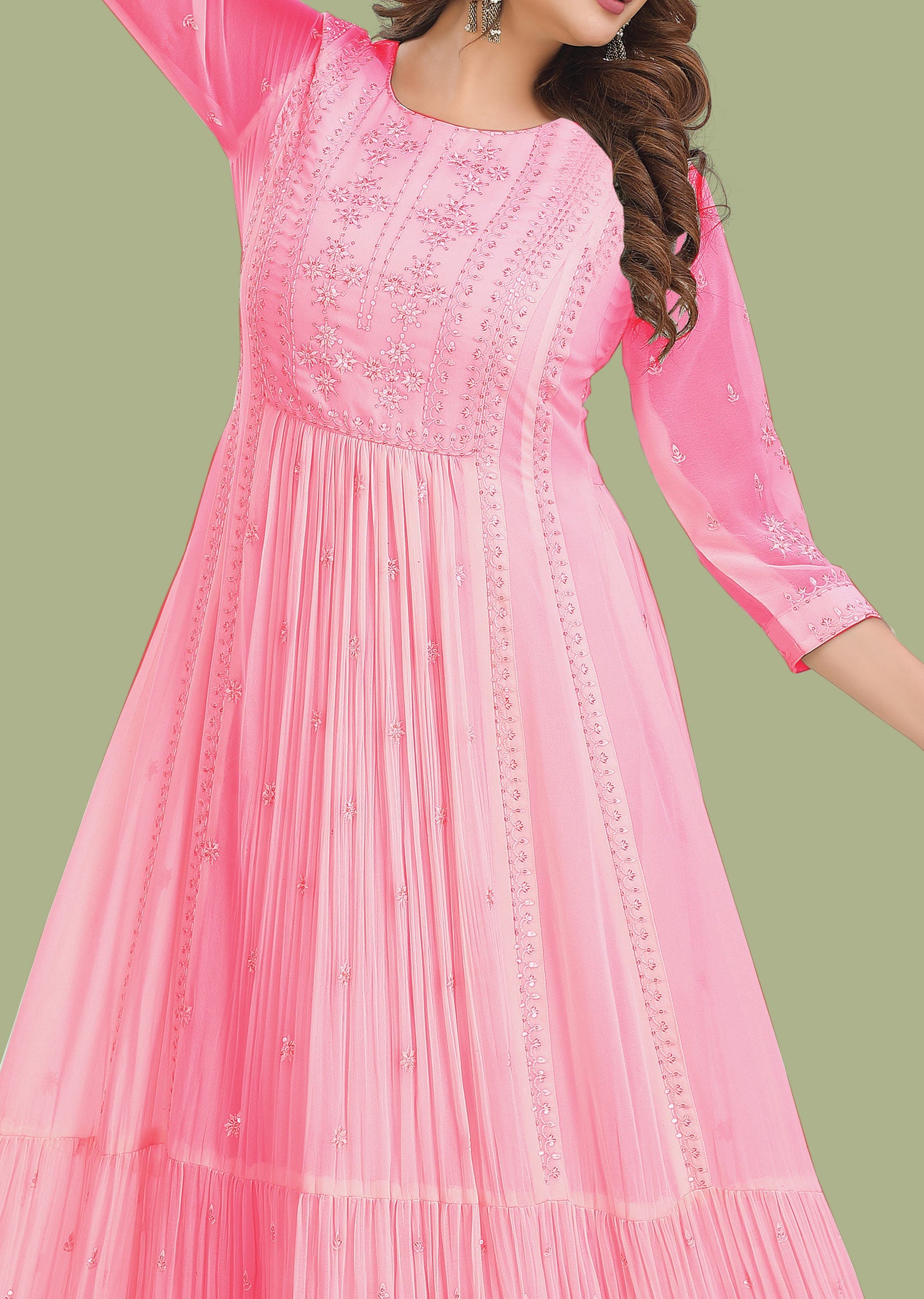 Pink Georgette Long Dress
