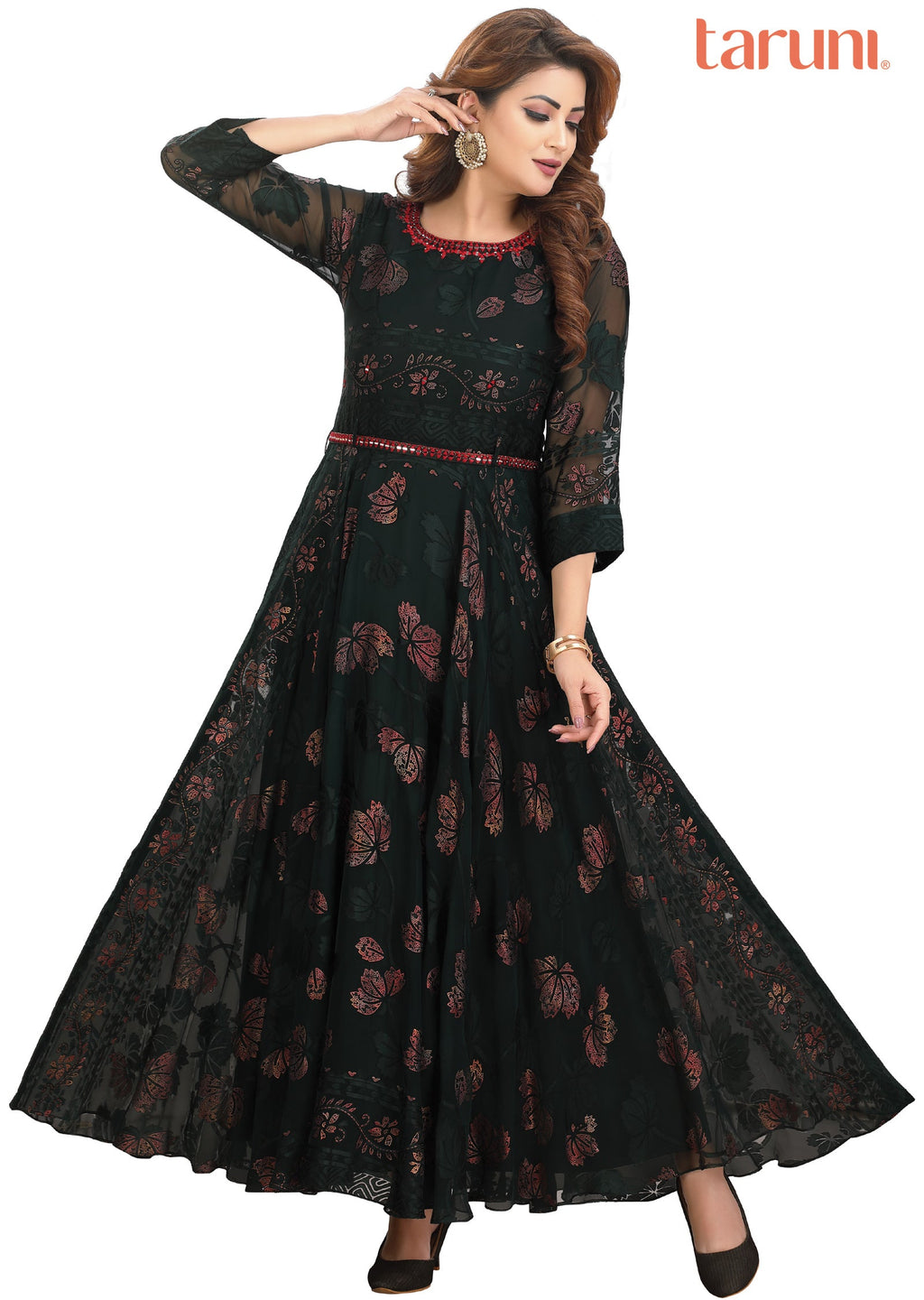 Bottle Green Brasso Chiffon Long Dress