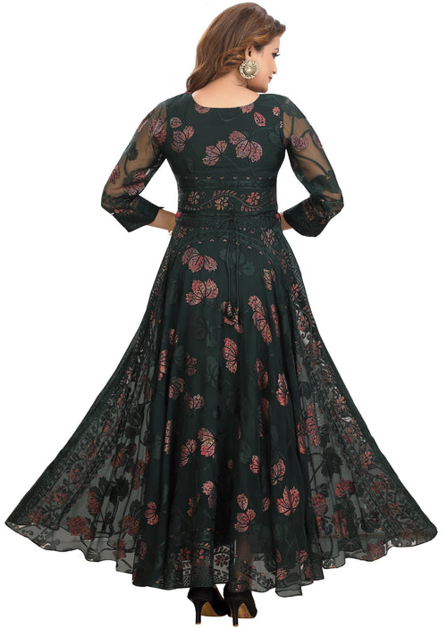 Bottle Green Brasso Chiffon Long Dress