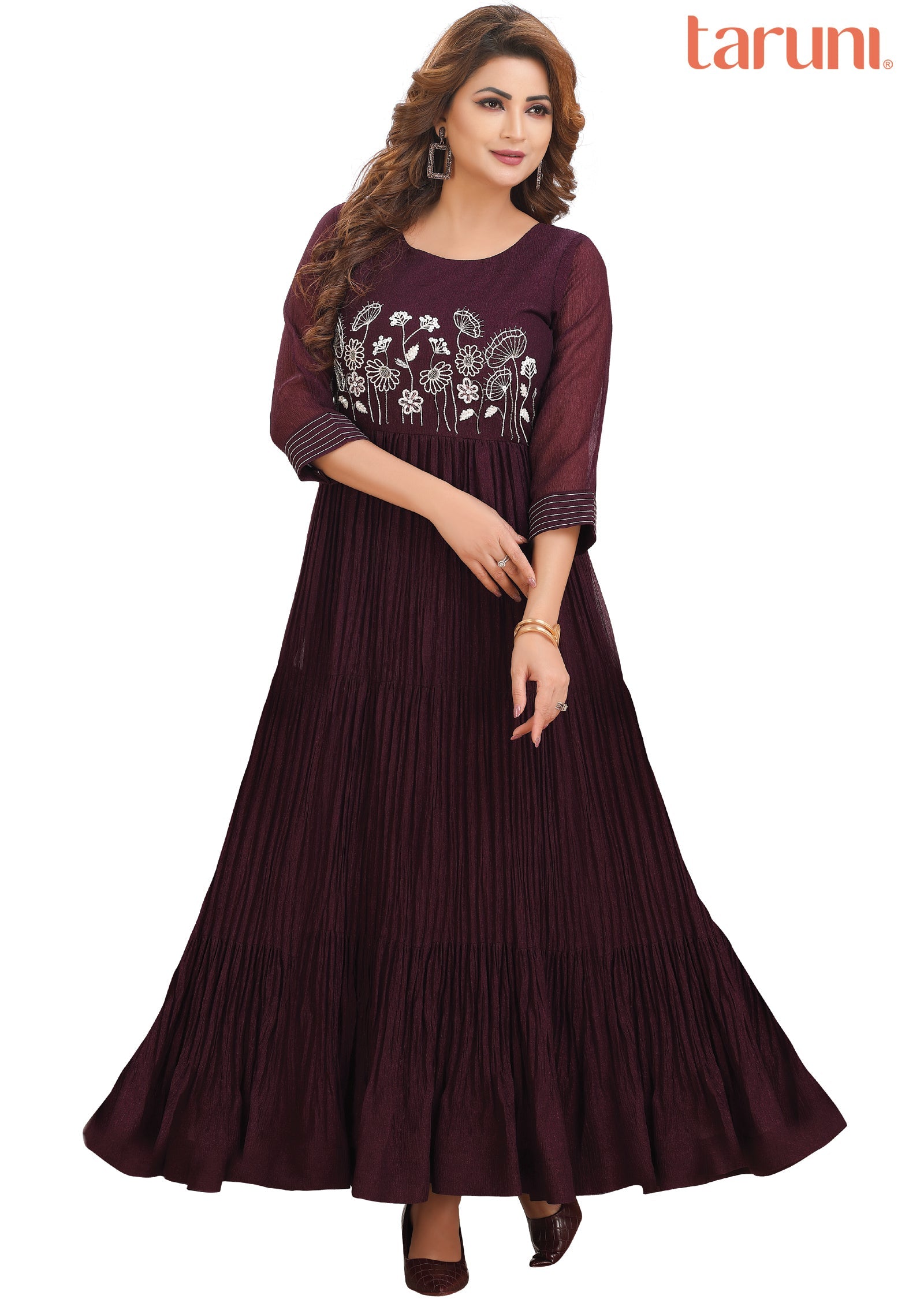Wine Crush Tissue Georgette Long Dress