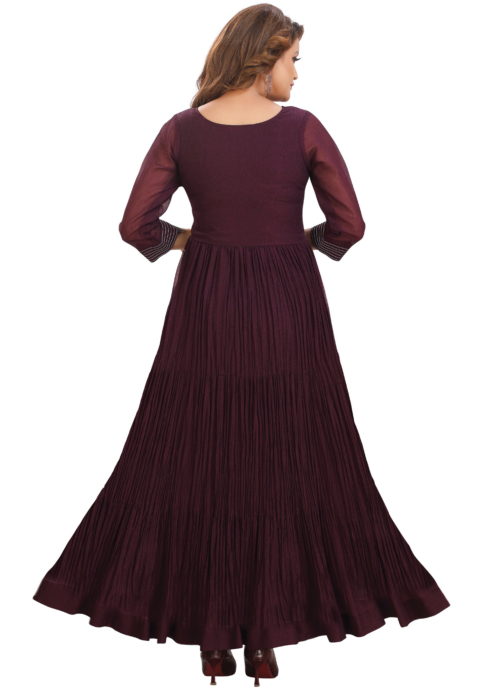 Wine Crush Tissue Georgette Long Dress