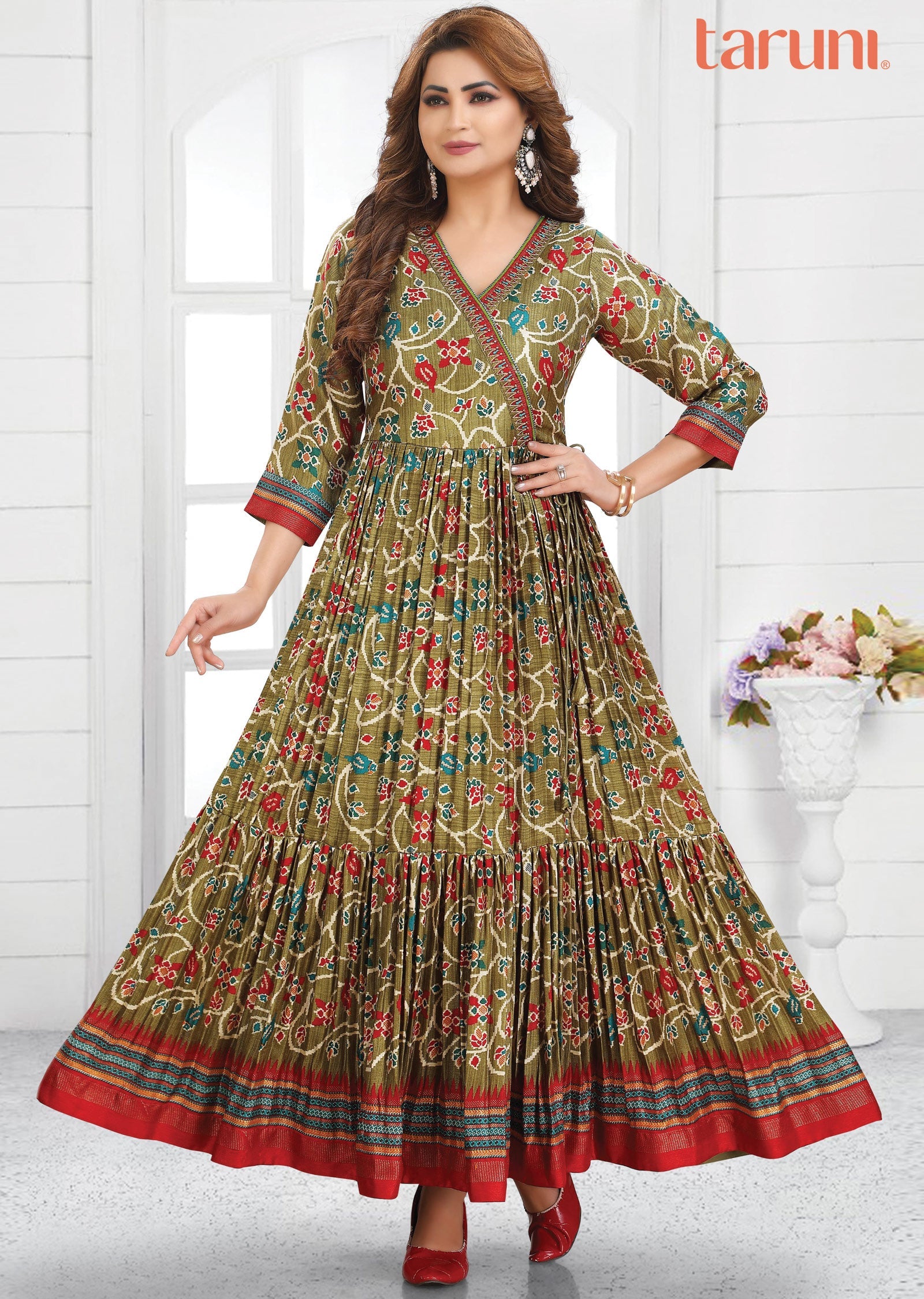 Mehendi Green Silk Long Dress
