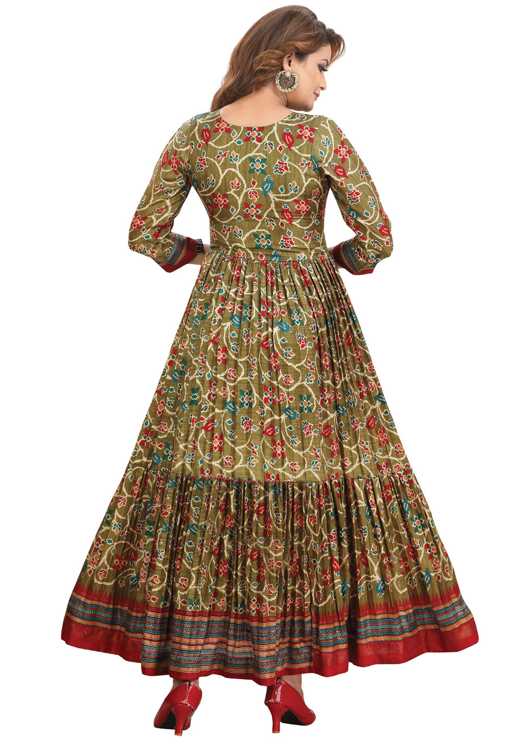 Mehendi Green Silk Long Dress