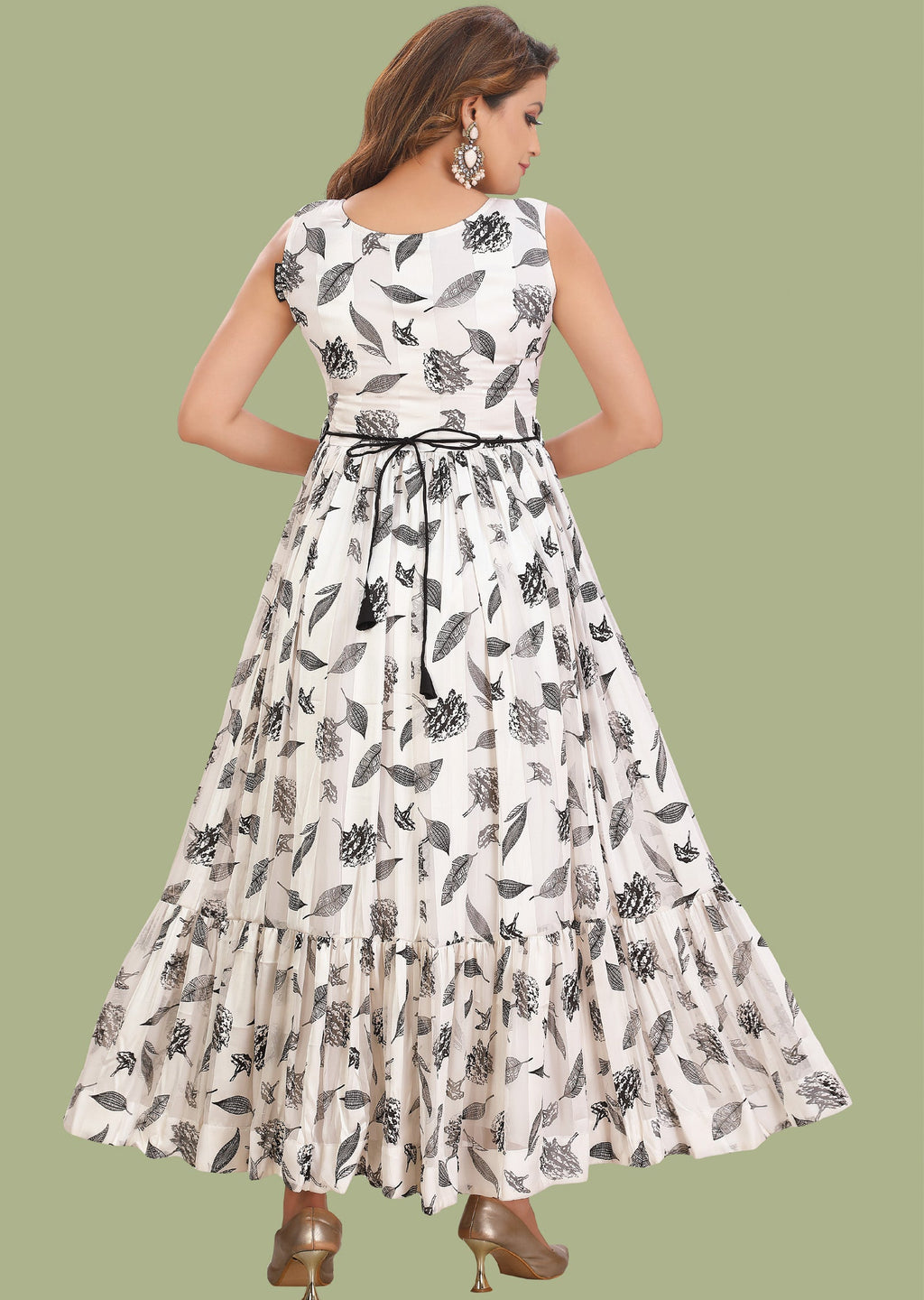 Off White Satin Georgette Long Dress