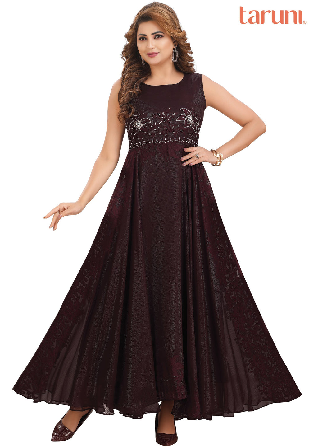 Wine Brasso Chiffon Long Dress