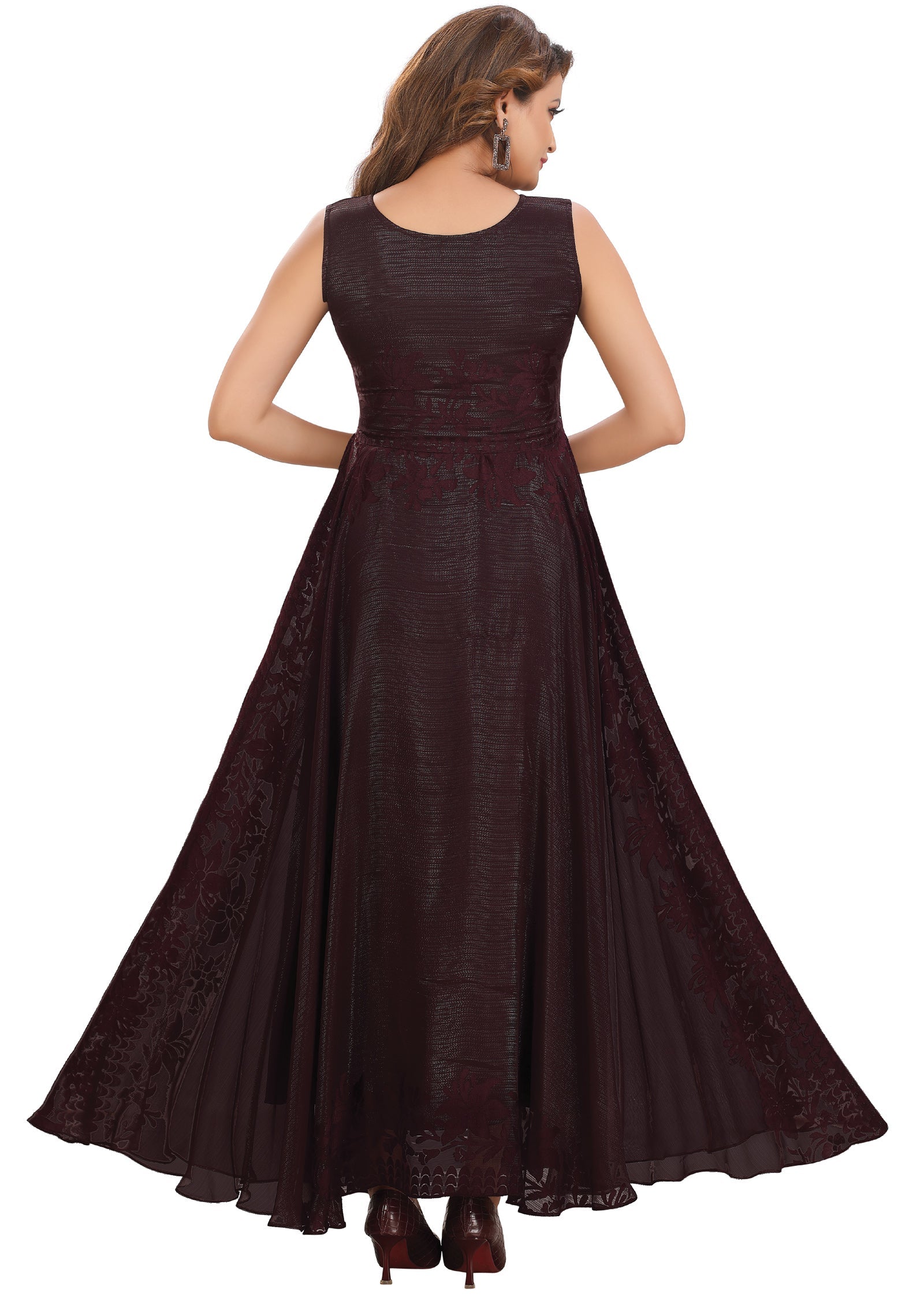 Wine Brasso Chiffon Long Dress