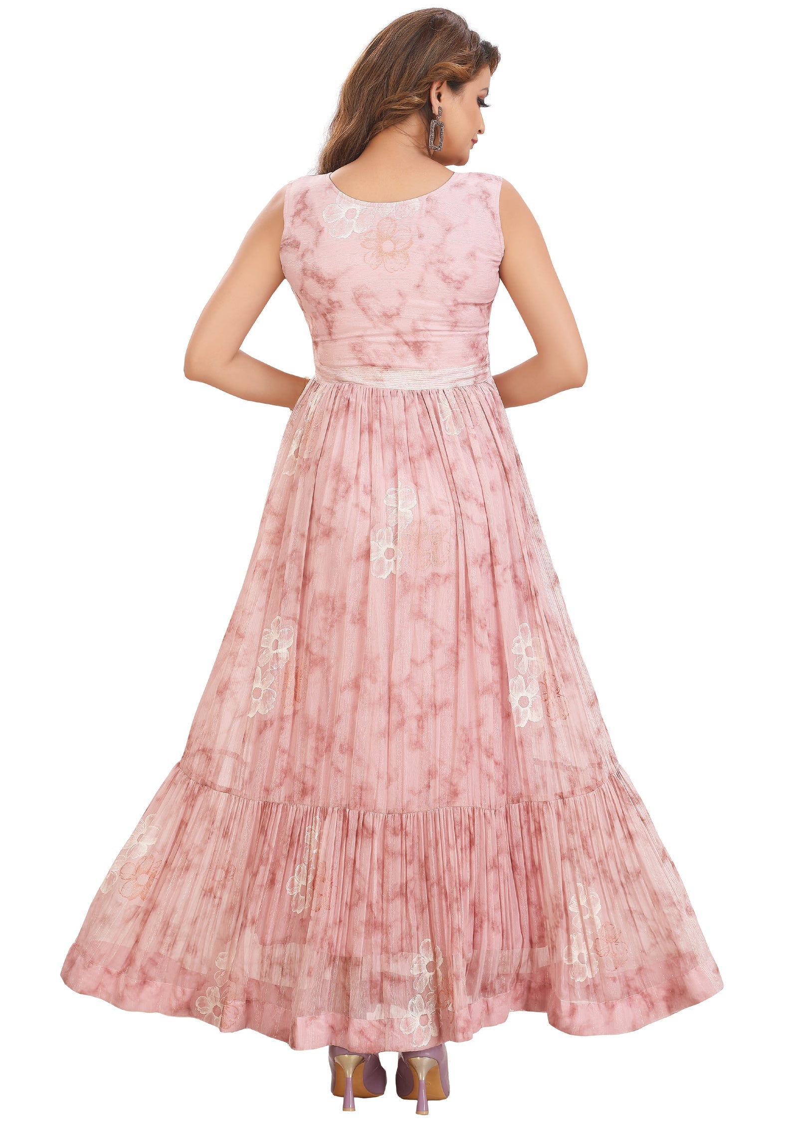 Onion Pink Chiffon Long Dress