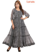 Off White & Black Chiffon Long Dress