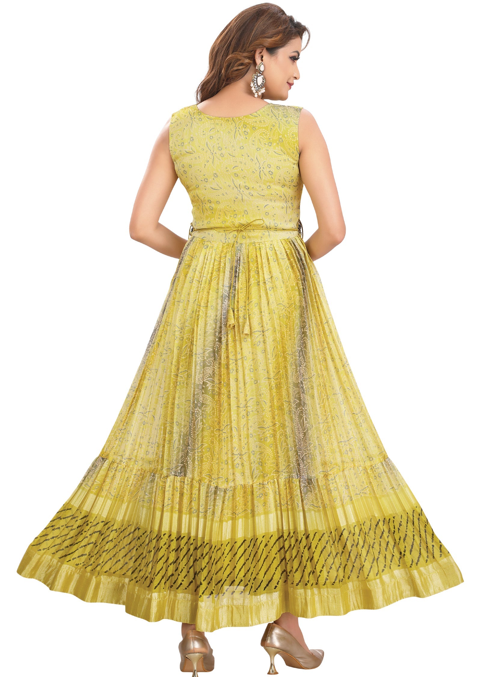 Lime Green Chiffon Long Dress