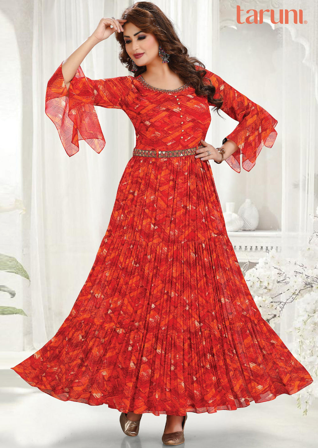 Rust Chiffon Long Dress