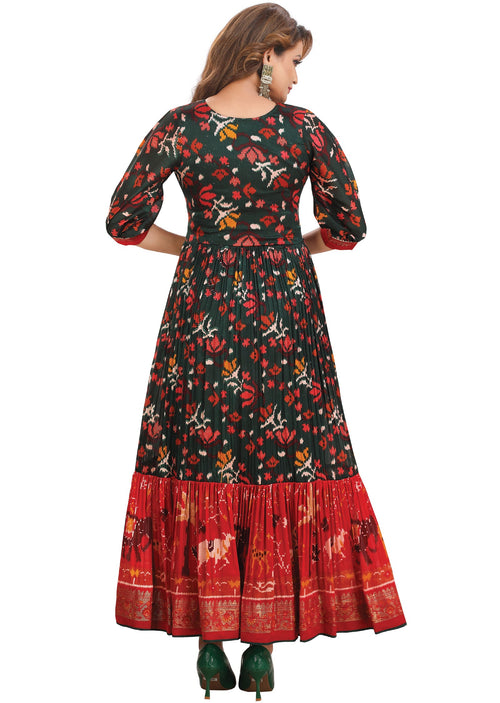 Dark Green Silk Long Dress
