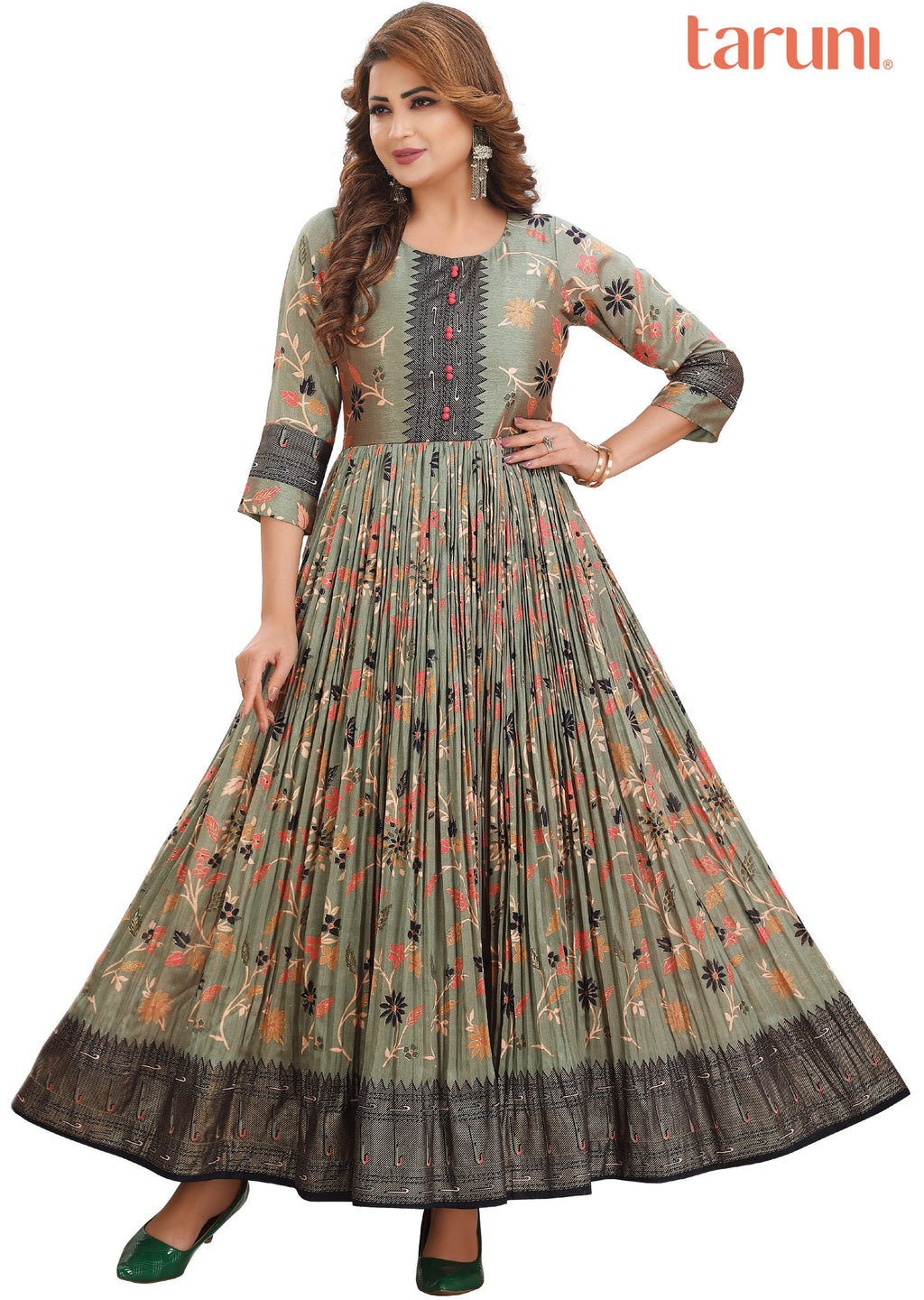 Mehendi Green Silk Long Dress