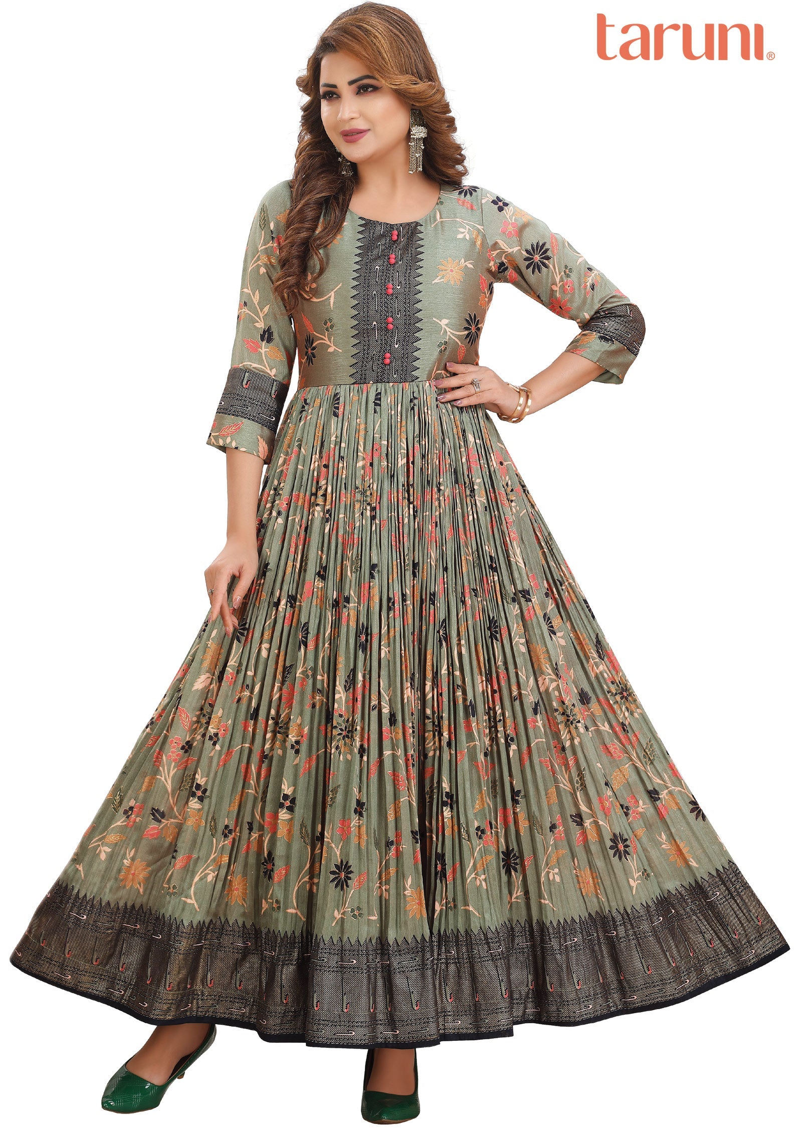 Mehendi Green Silk Long Dress