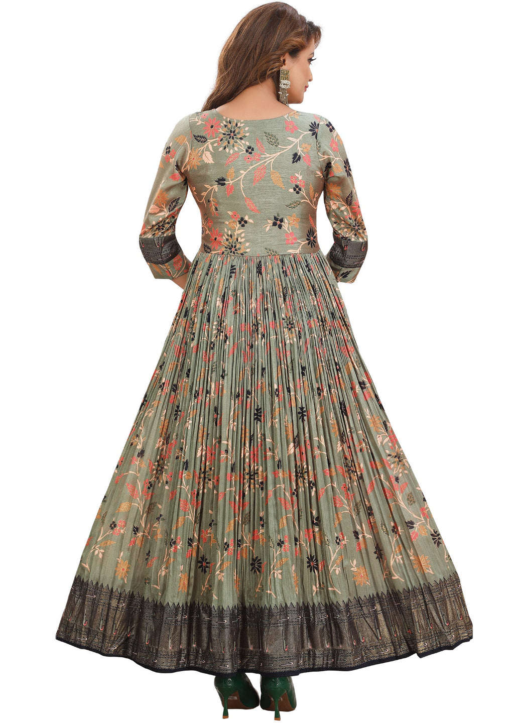 Mehendi Green Silk Long Dress