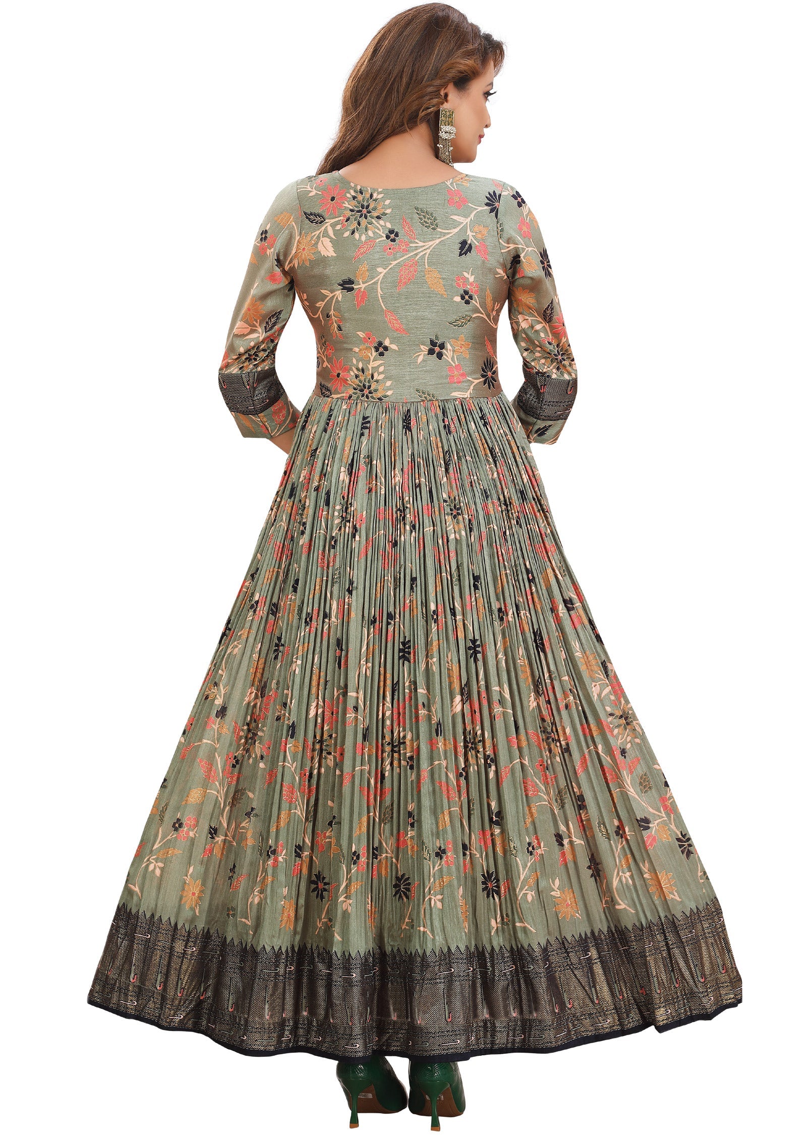 Mehendi Green Silk Long Dress