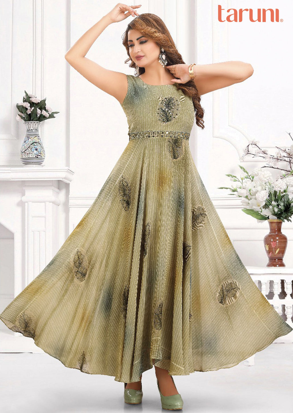 Light Mehendi Green Chiffon Long Dress