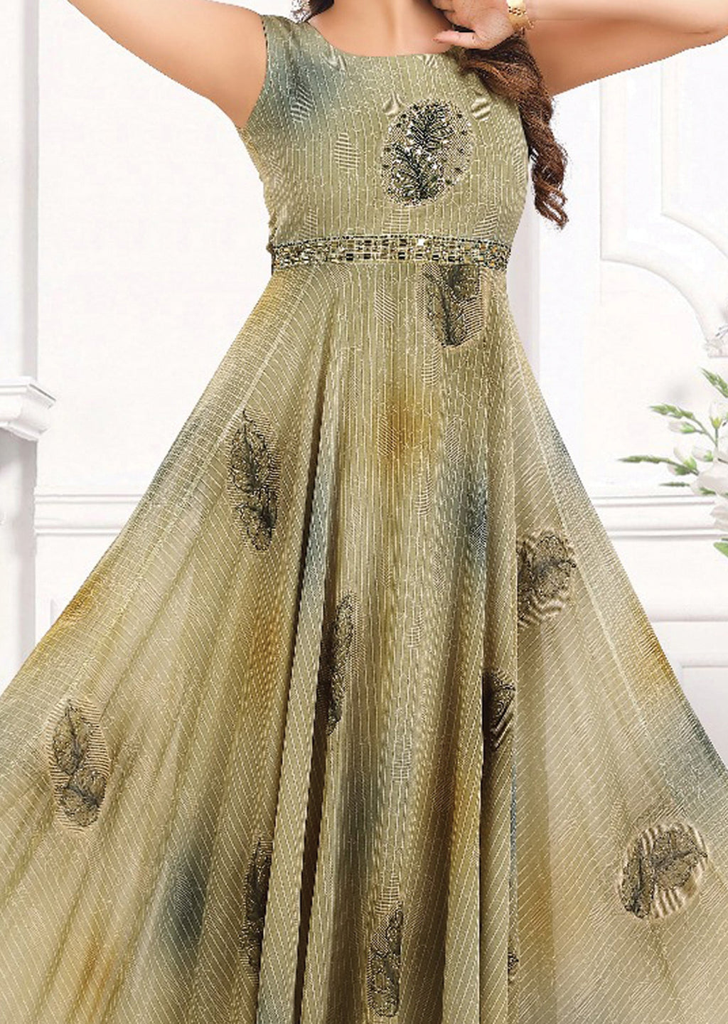 Light Mehendi Green Chiffon Long Dress
