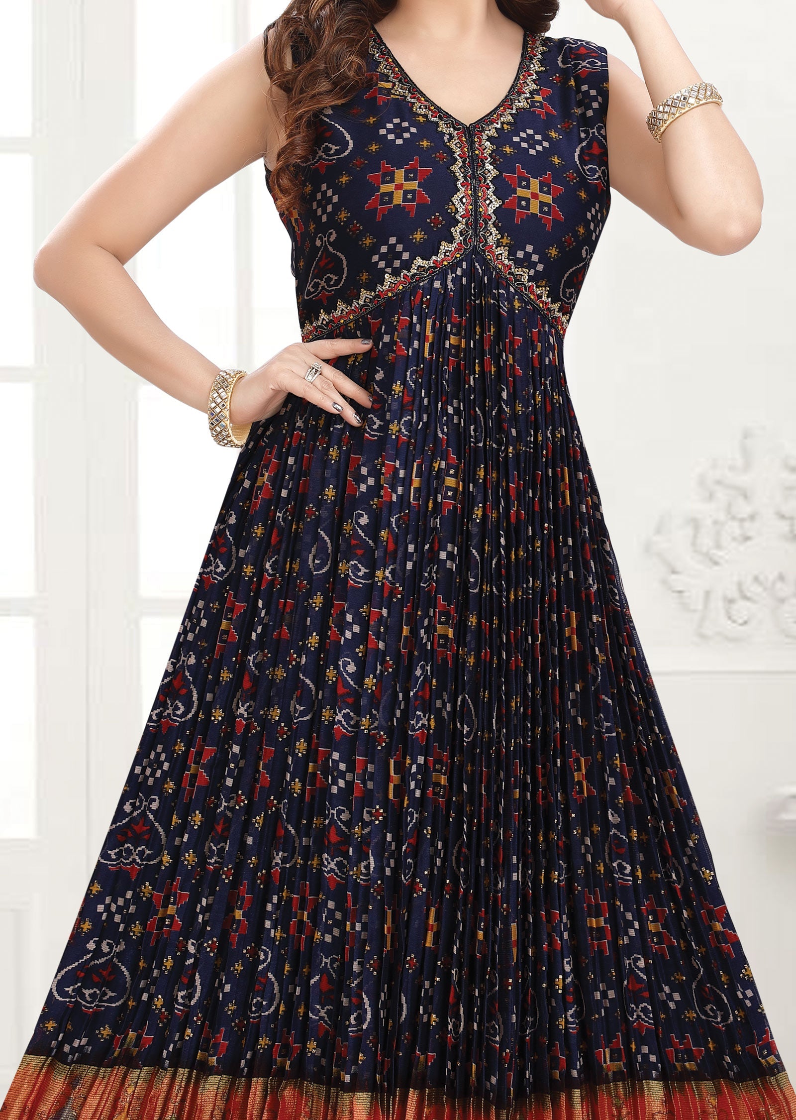 Navy blue Chiffon Long Dress