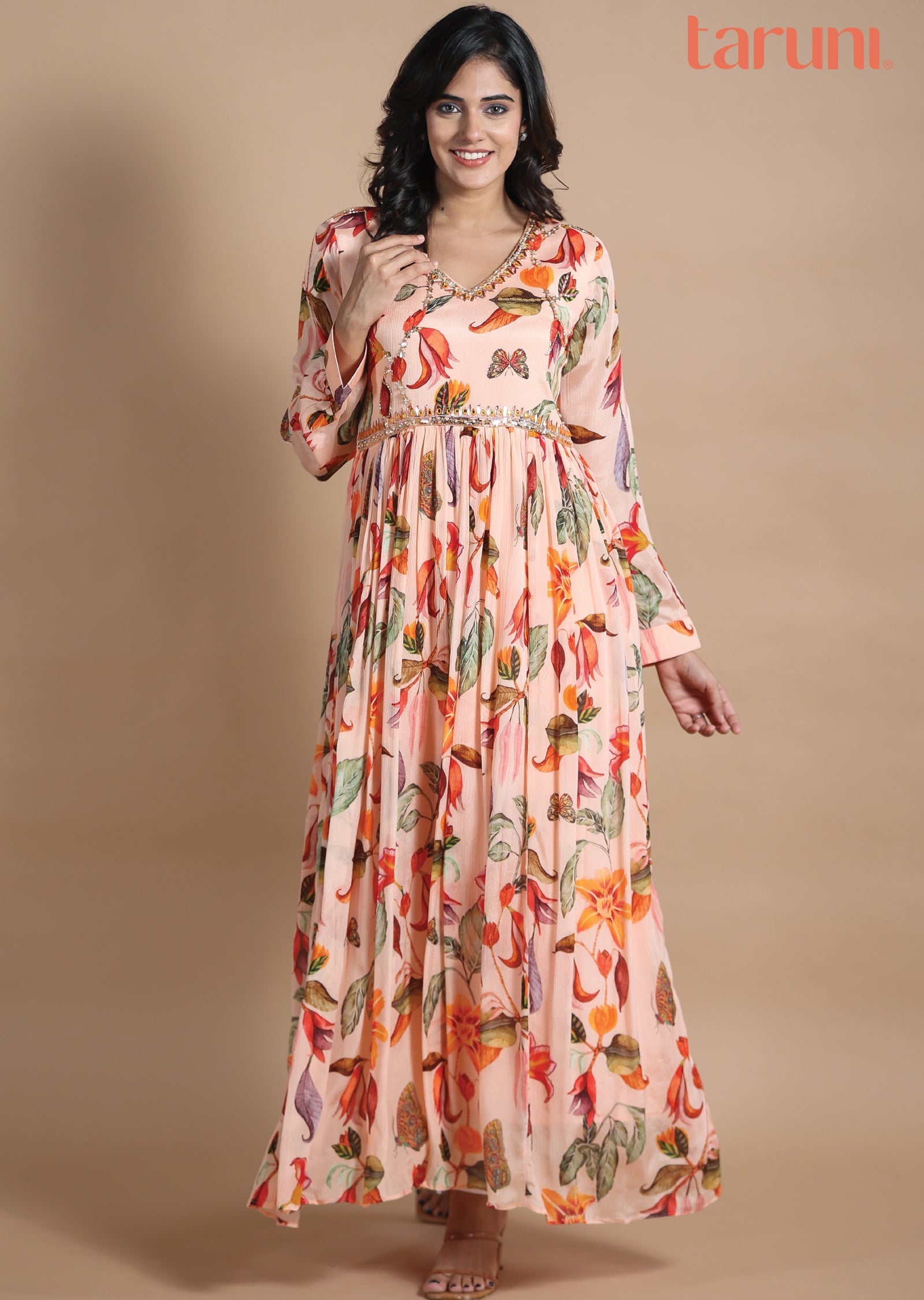 Dark Peach Chinnon Long Dress