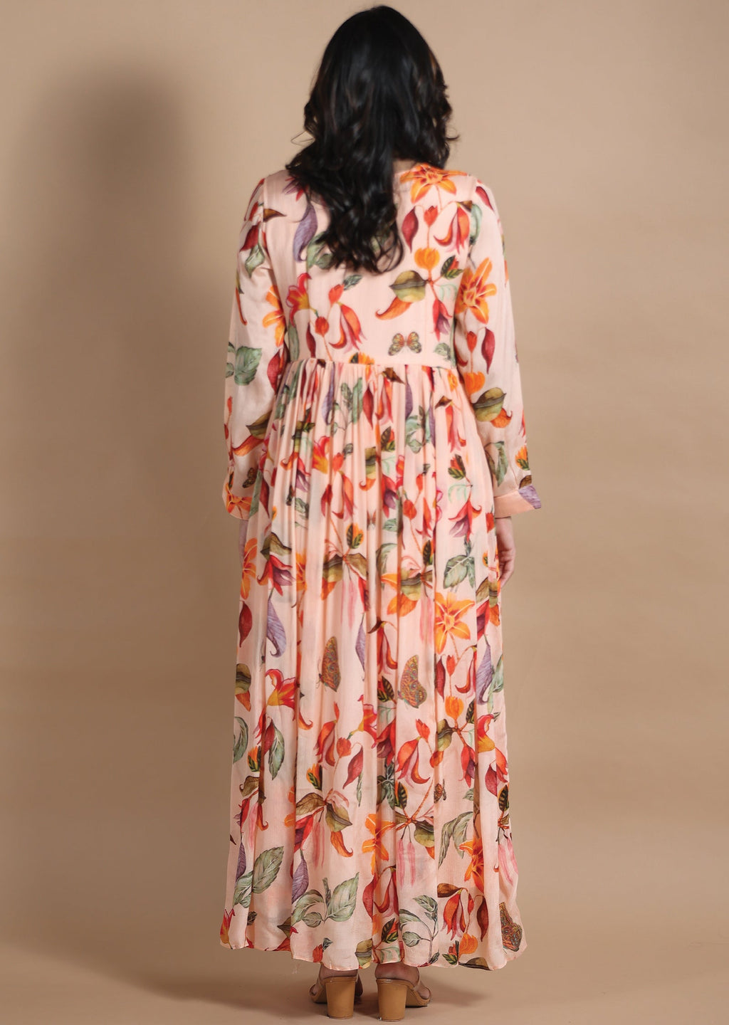 Dark Peach Chinnon Long Dress