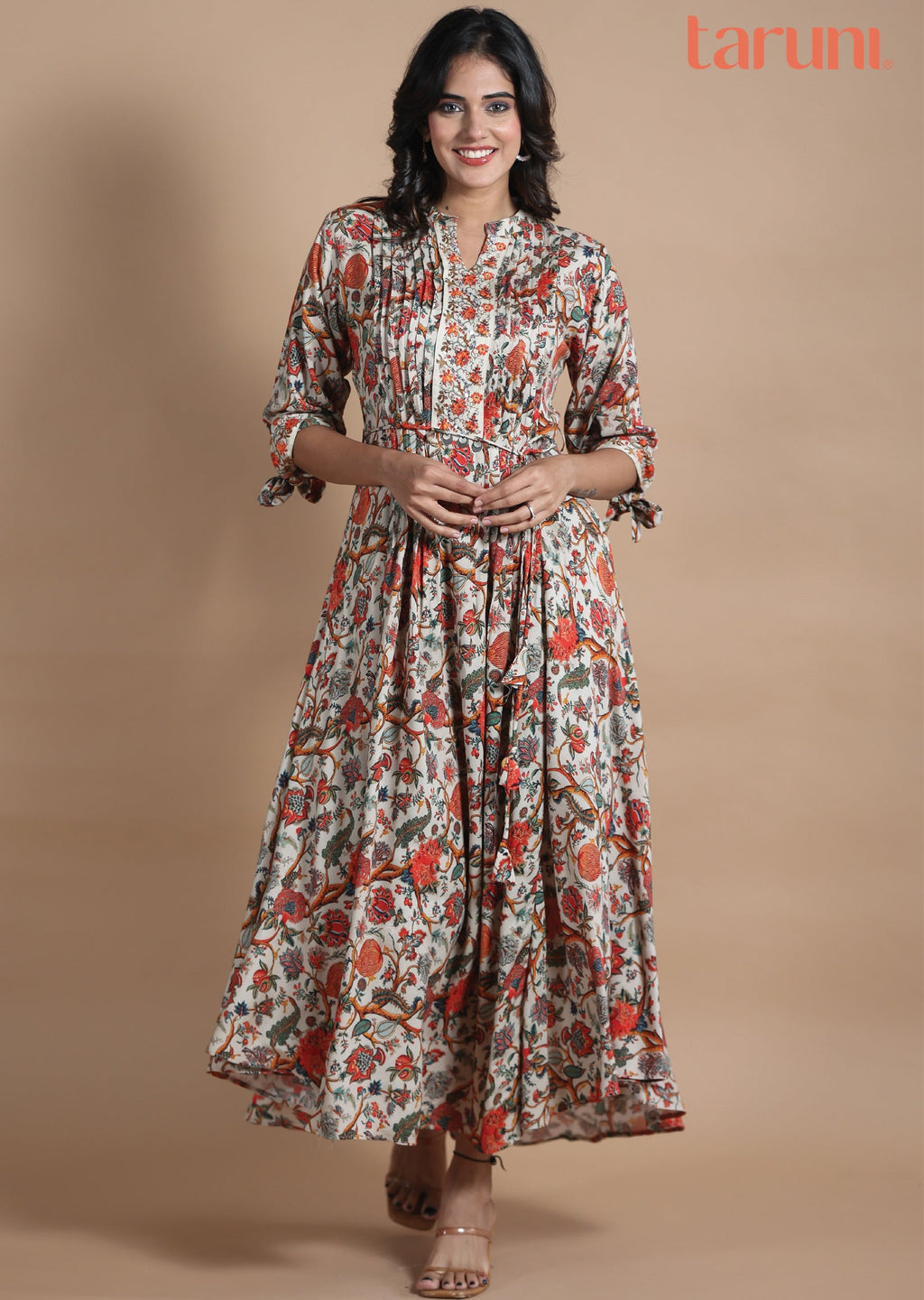 Beige Reyon Long Dress