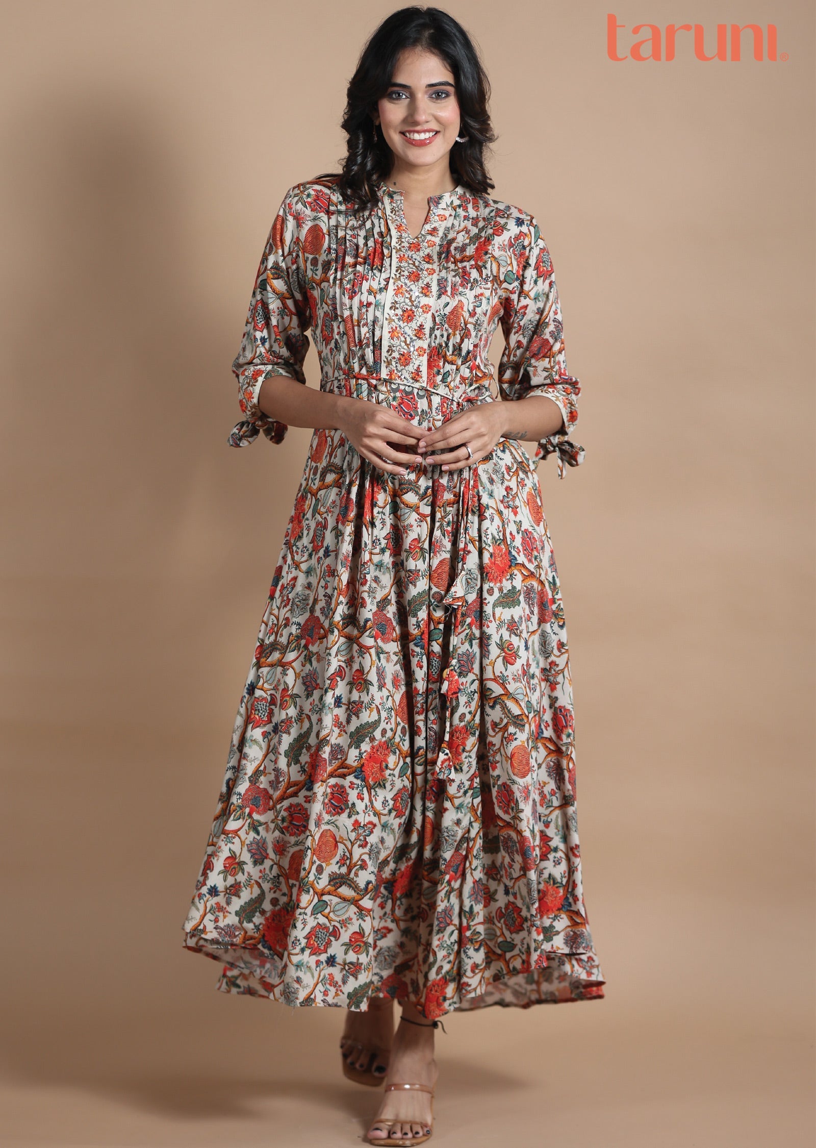 Beige Reyon Long Dress