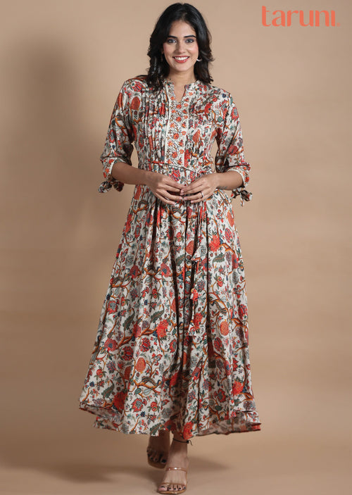 Beige Reyon Long Dress