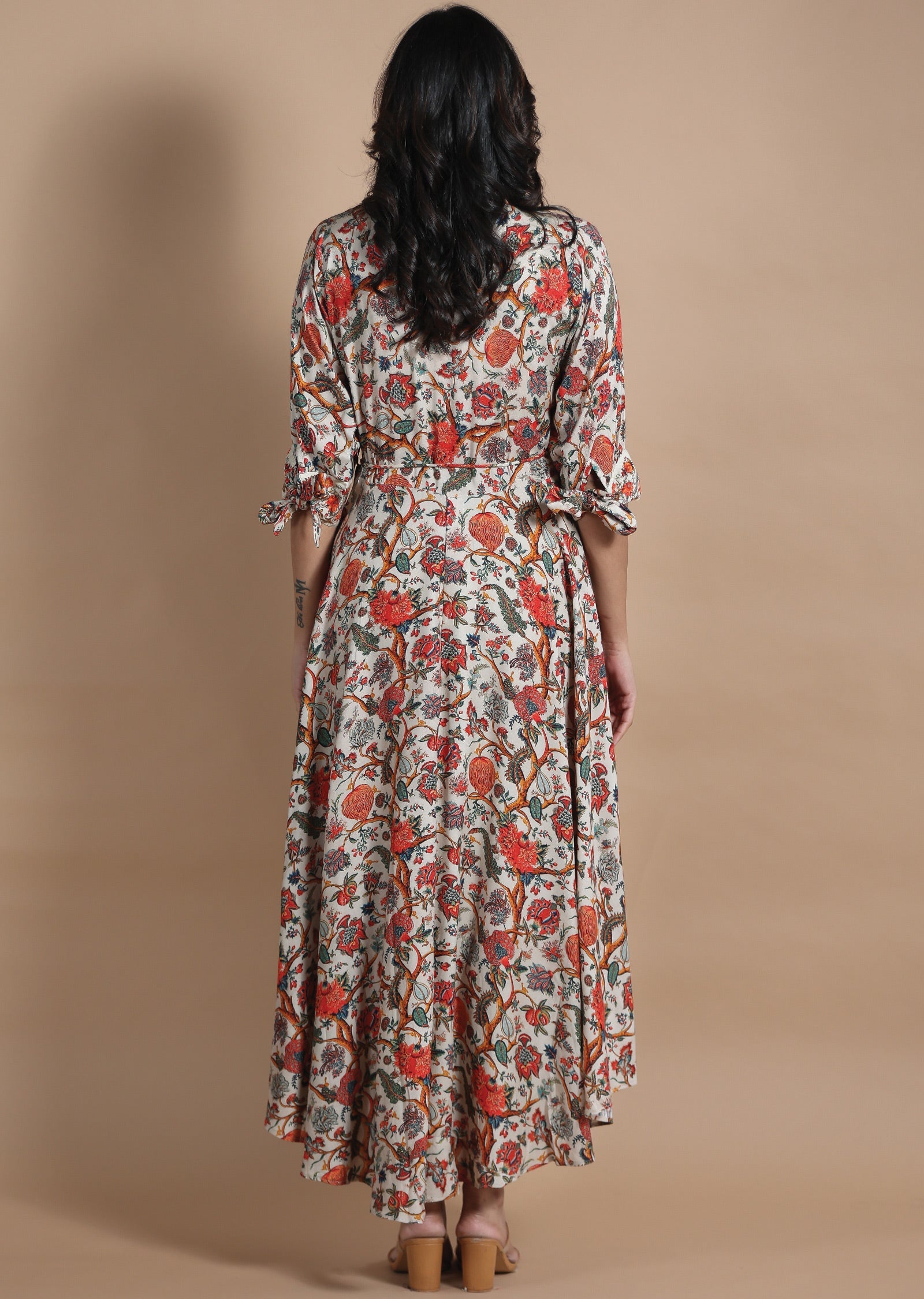 Beige Reyon Long Dress