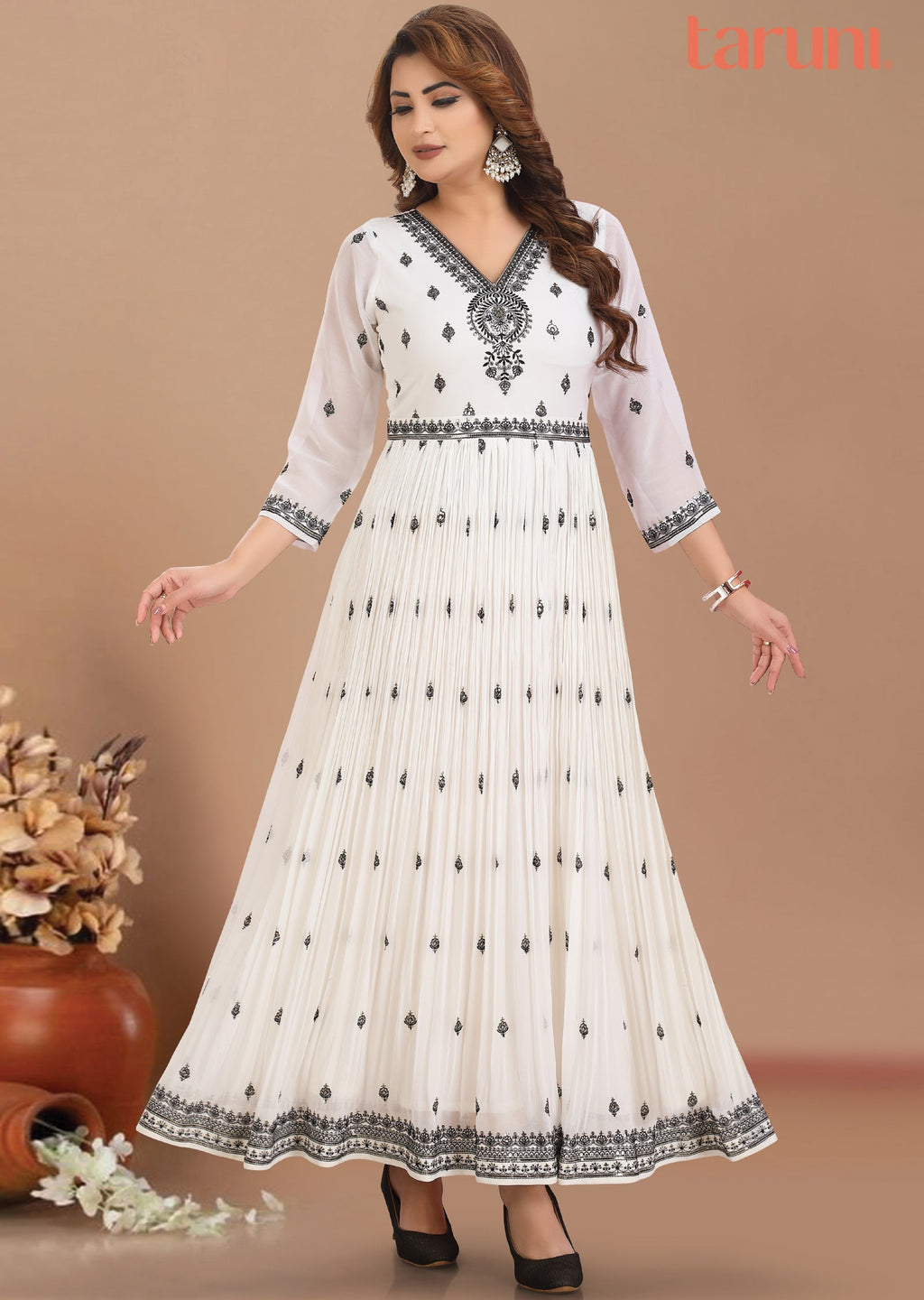 Off White Georgette Long Dress