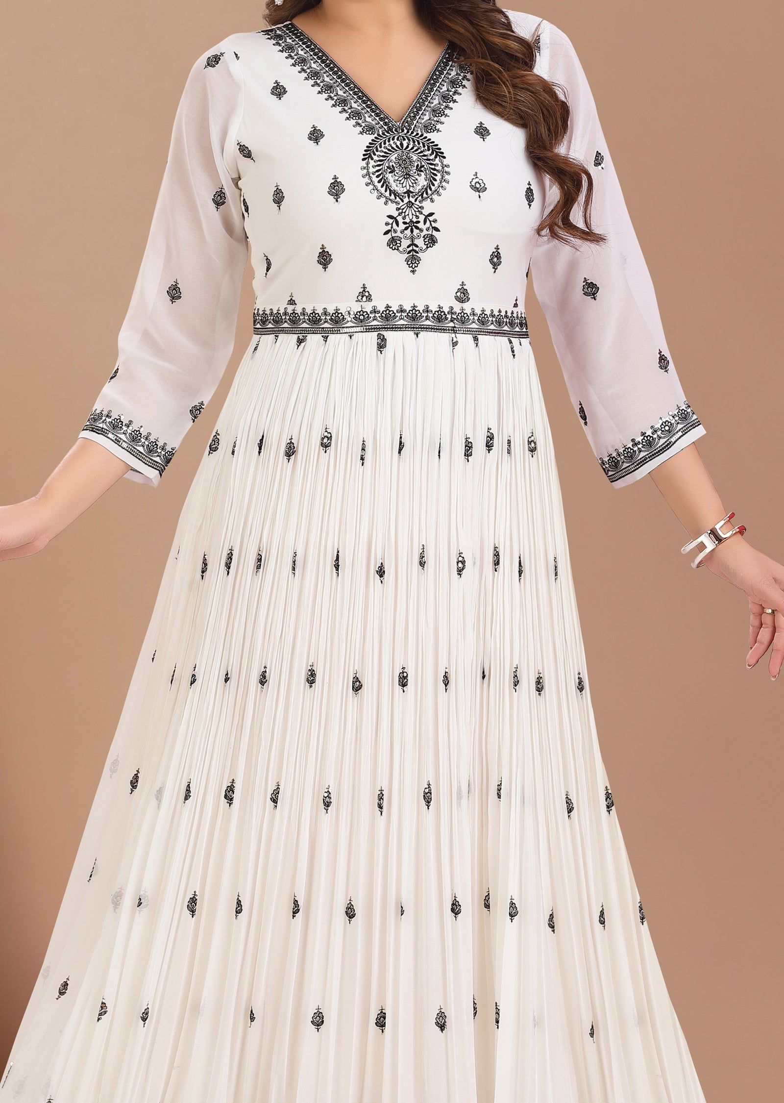 Off White Georgette Long Dress