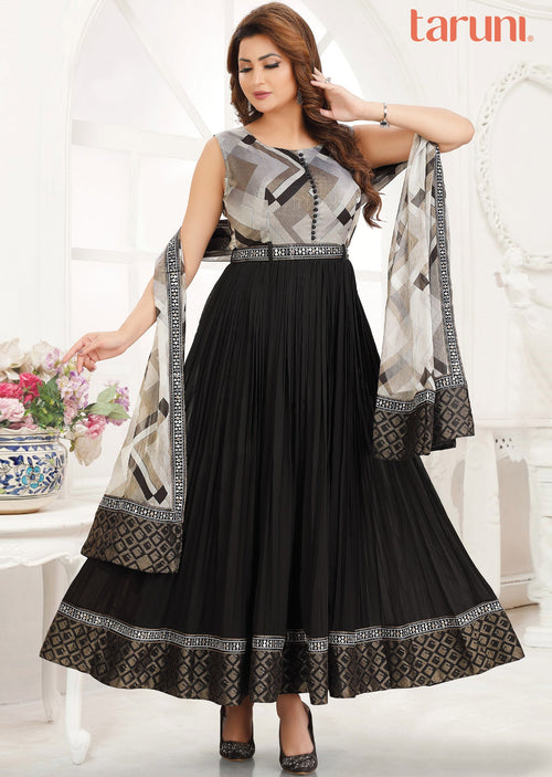 Black & Grey Georgette Long Dress