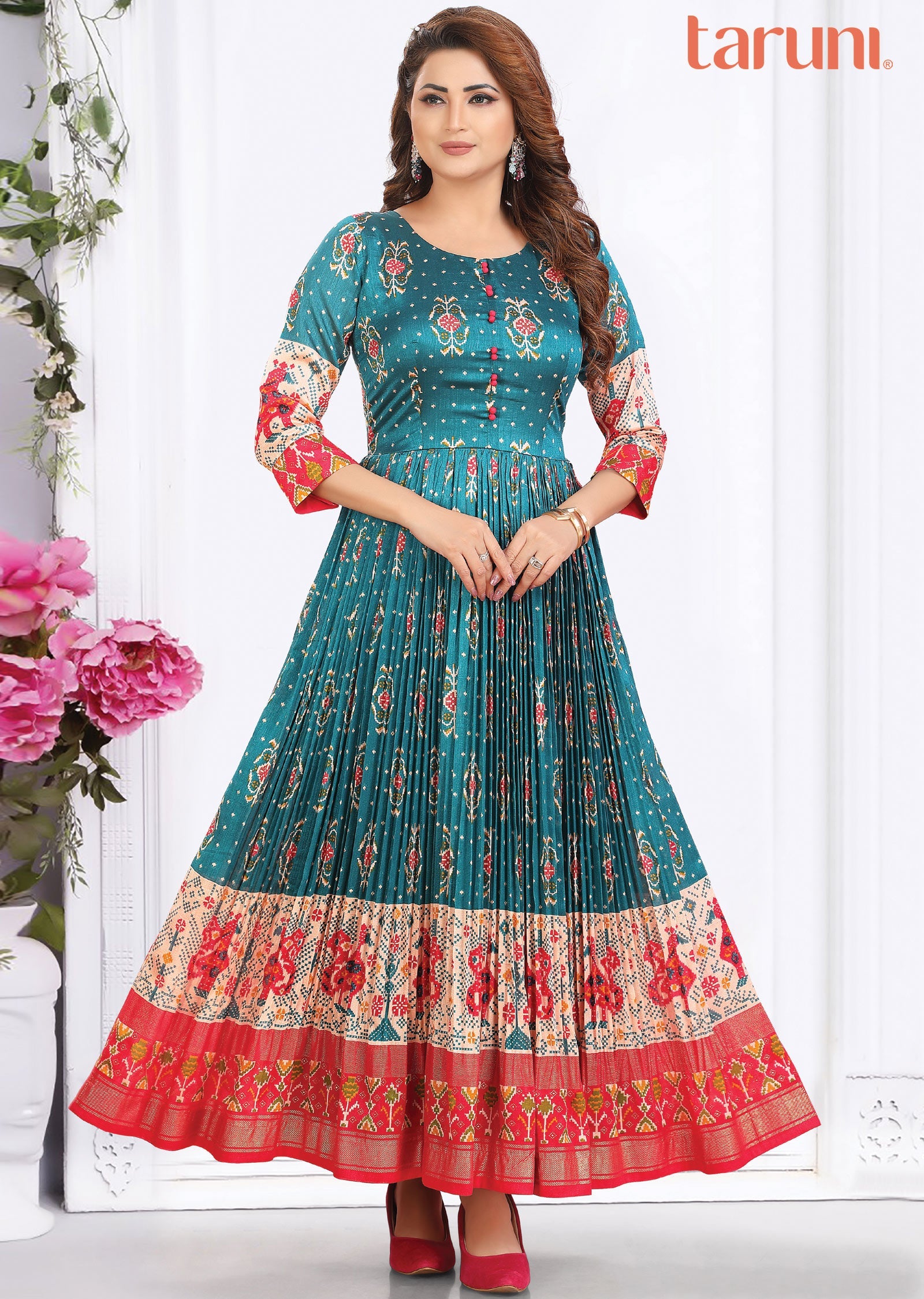 Pickock Green Silk Long Dress