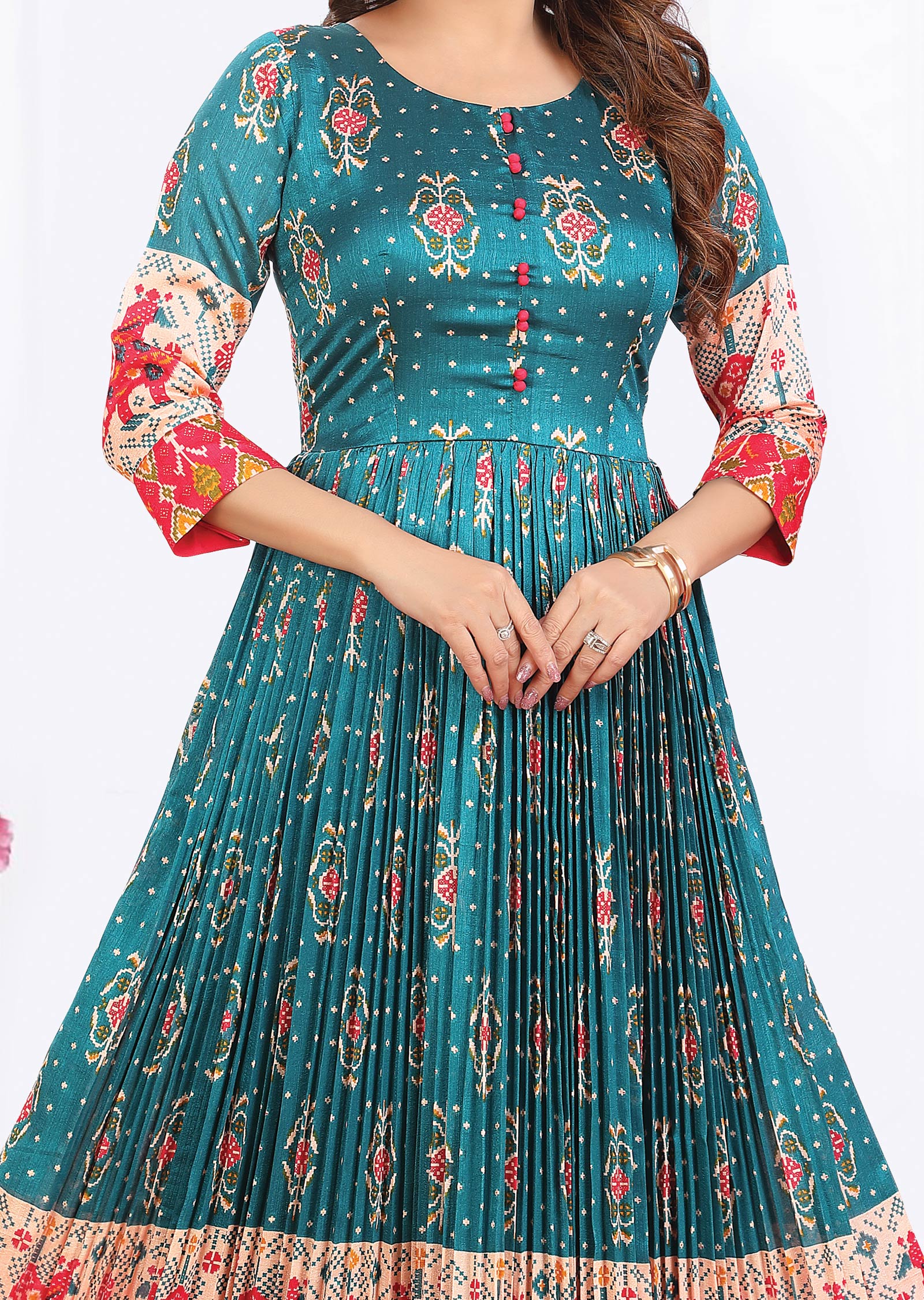 Pickock Green Silk Long Dress