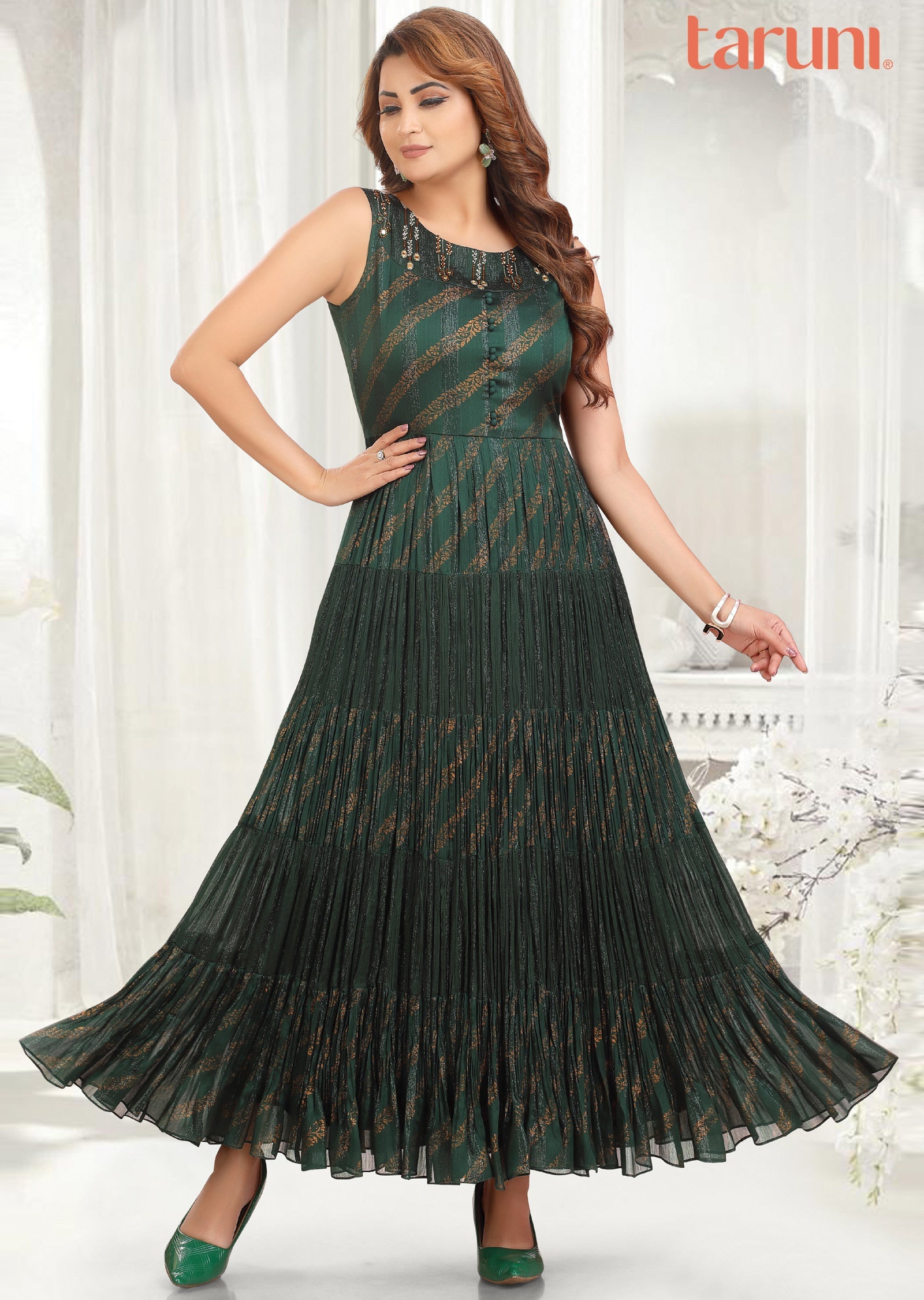 Dark Green Chiffon Long Dress