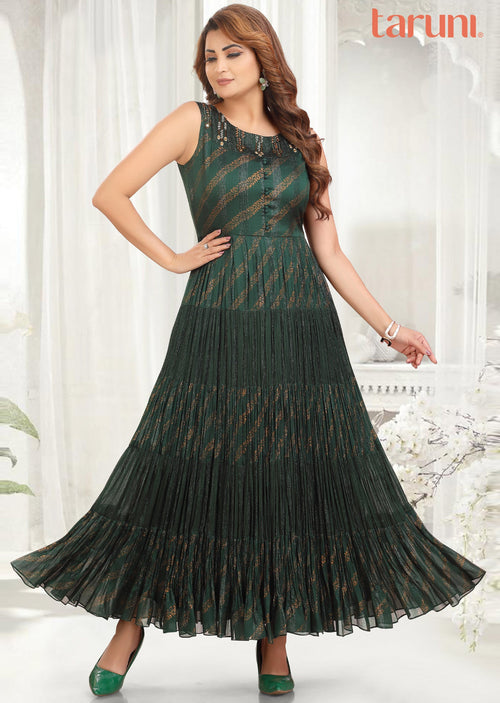 Dark Green Chiffon Long Dress
