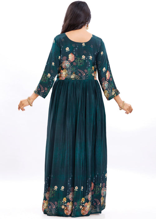 Bottle Green Crepe Long Dress