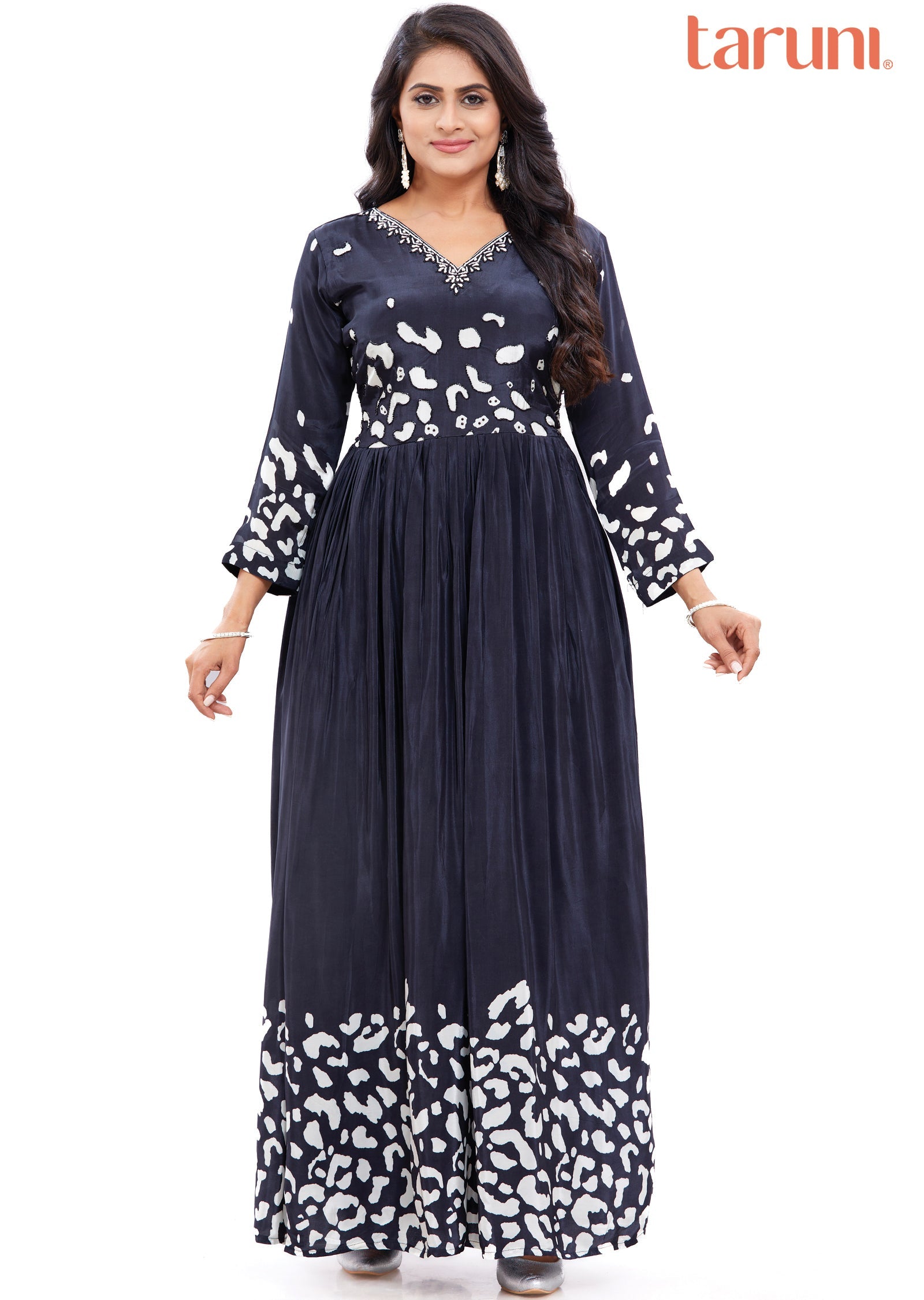Black & White Crepe Long Dress