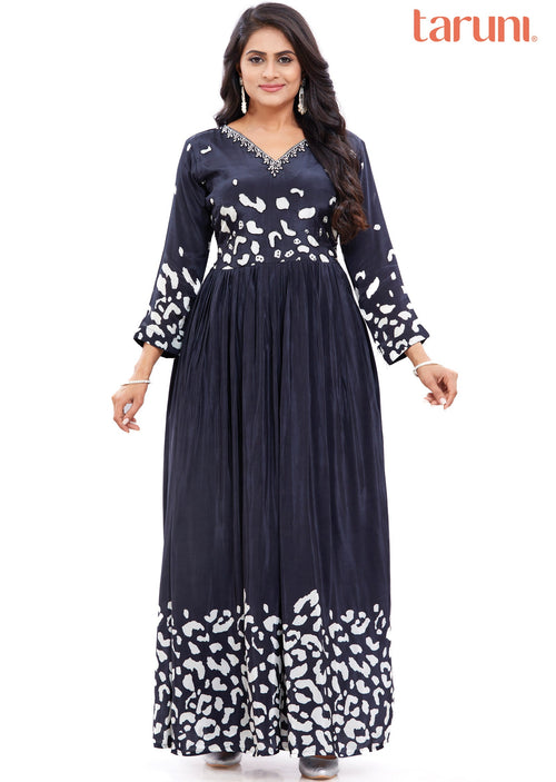 Black & White Crepe Long Dress