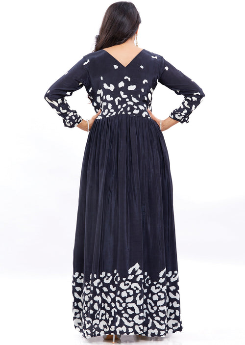 Black & White Crepe Long Dress