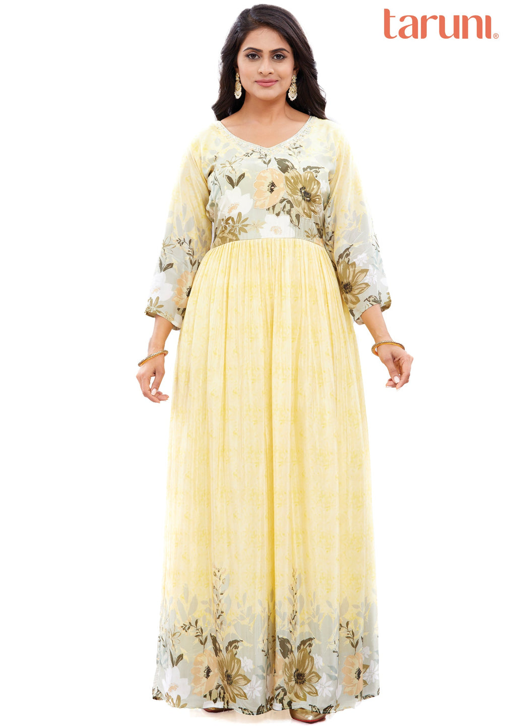 Light Yellow Crepe Long Dress