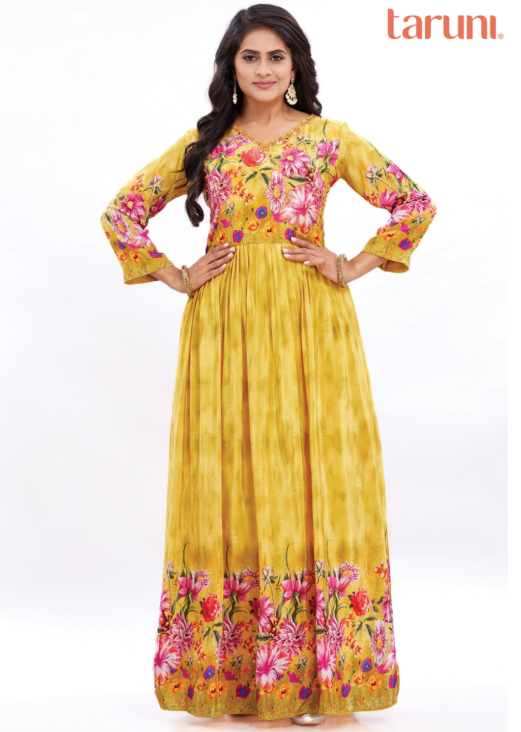 Yellow Crepe Long Dress